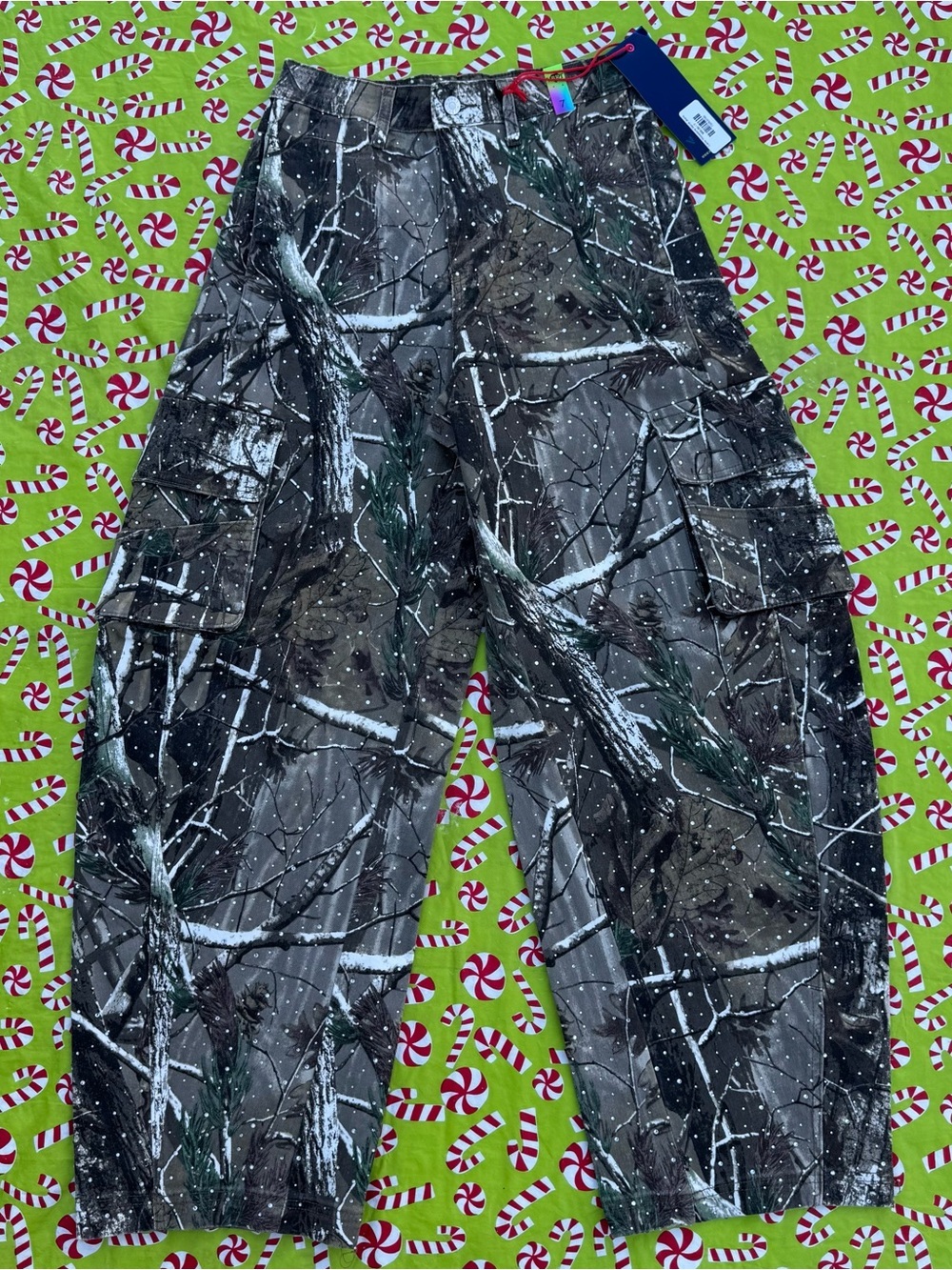 VBRT Rhinestone Camo Barrel Jeans Womens 7 W27 Baggy Cargo Y2K NWT XPT506 - Picture 4 of 16